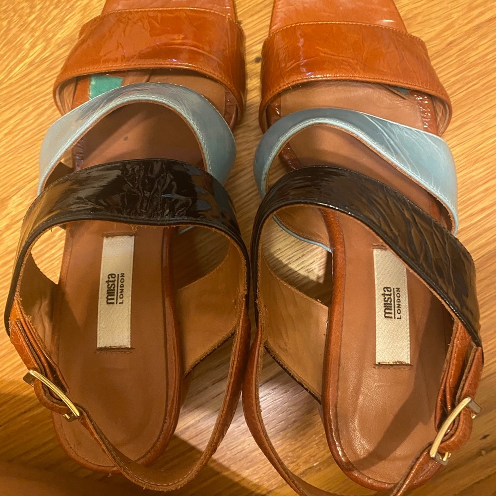 Miista Women's Brown and Blue Strappy Sandals